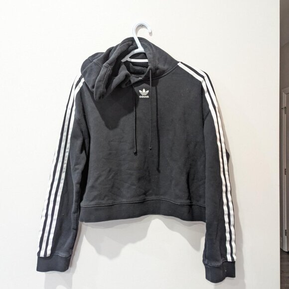 Adidas Classic Black Crop Hoodie Women's S Athleisure 100% Cotton Streetwear - Picture 1 of 8